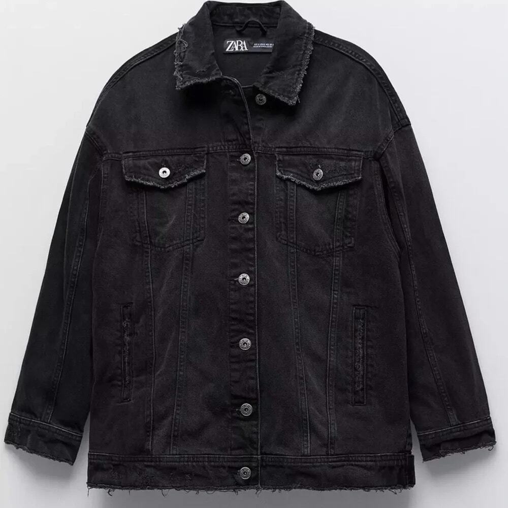 ZARA Oversized Denim Trucker Boyfriend Jacket Black Small